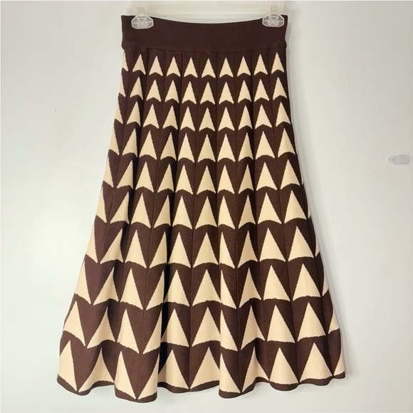 Knit Warm Geometric Print High Waist Pleated Skirt Winter Below Knee Sz Small - Picture 7 of 7